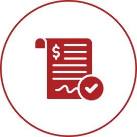 Red contract icon with dollar sign.